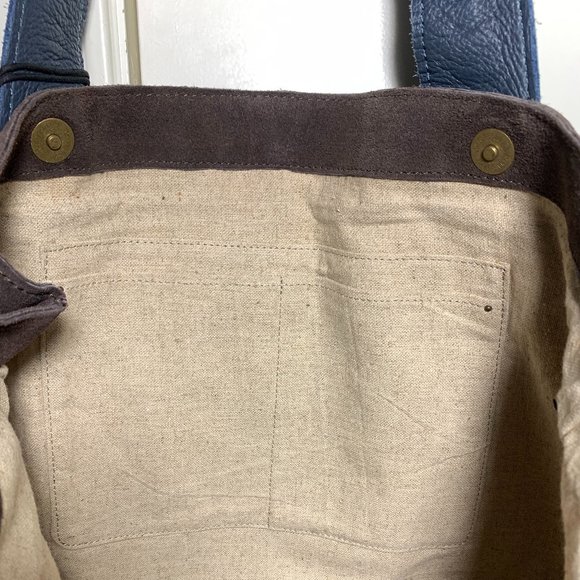 MUXO Brown Suede and Blue Leather Tote - Picture 10 of 15